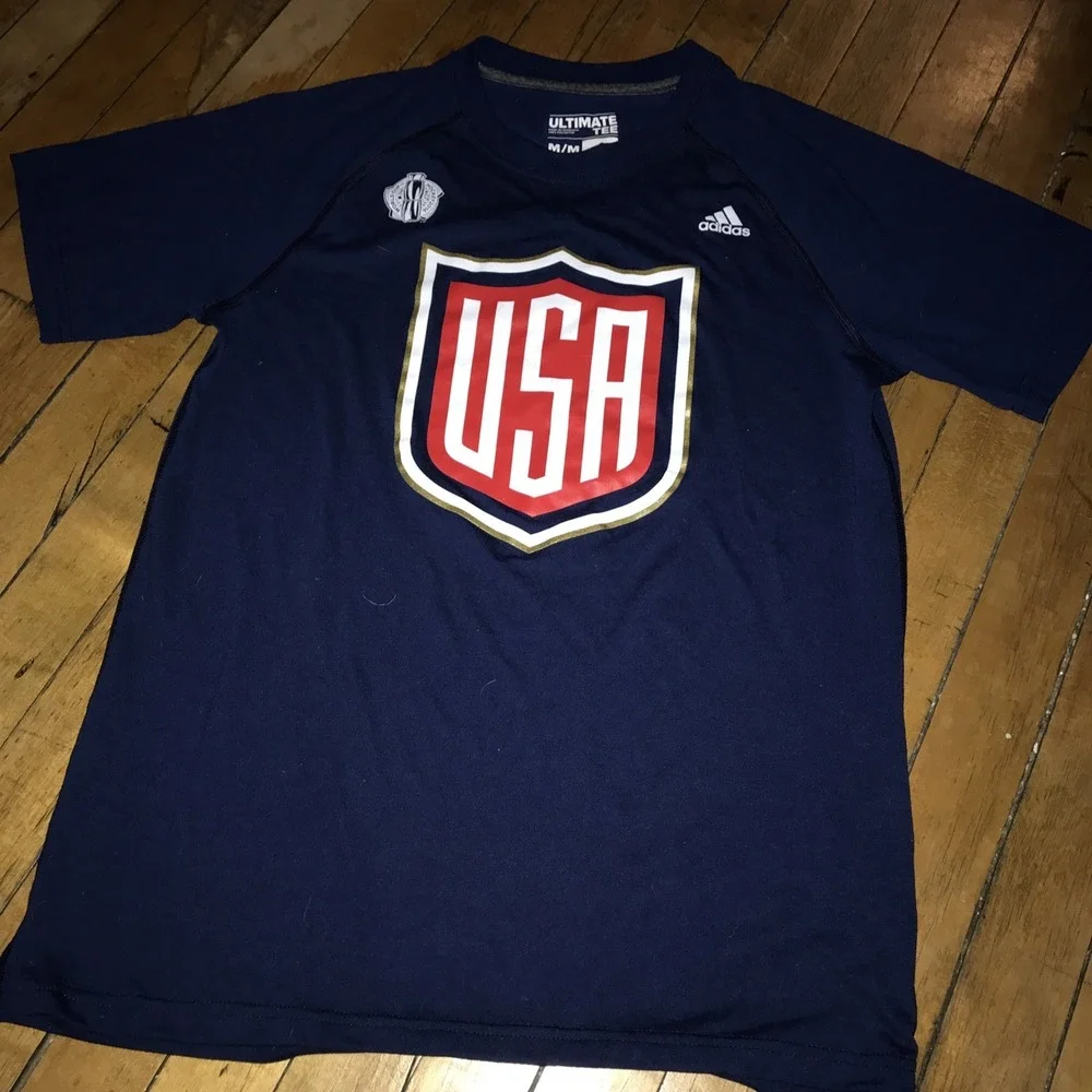 Team USA T-Shirt Men's Medium Blue‎ White Adult Adidas World Cup Hockey 2016 U6a